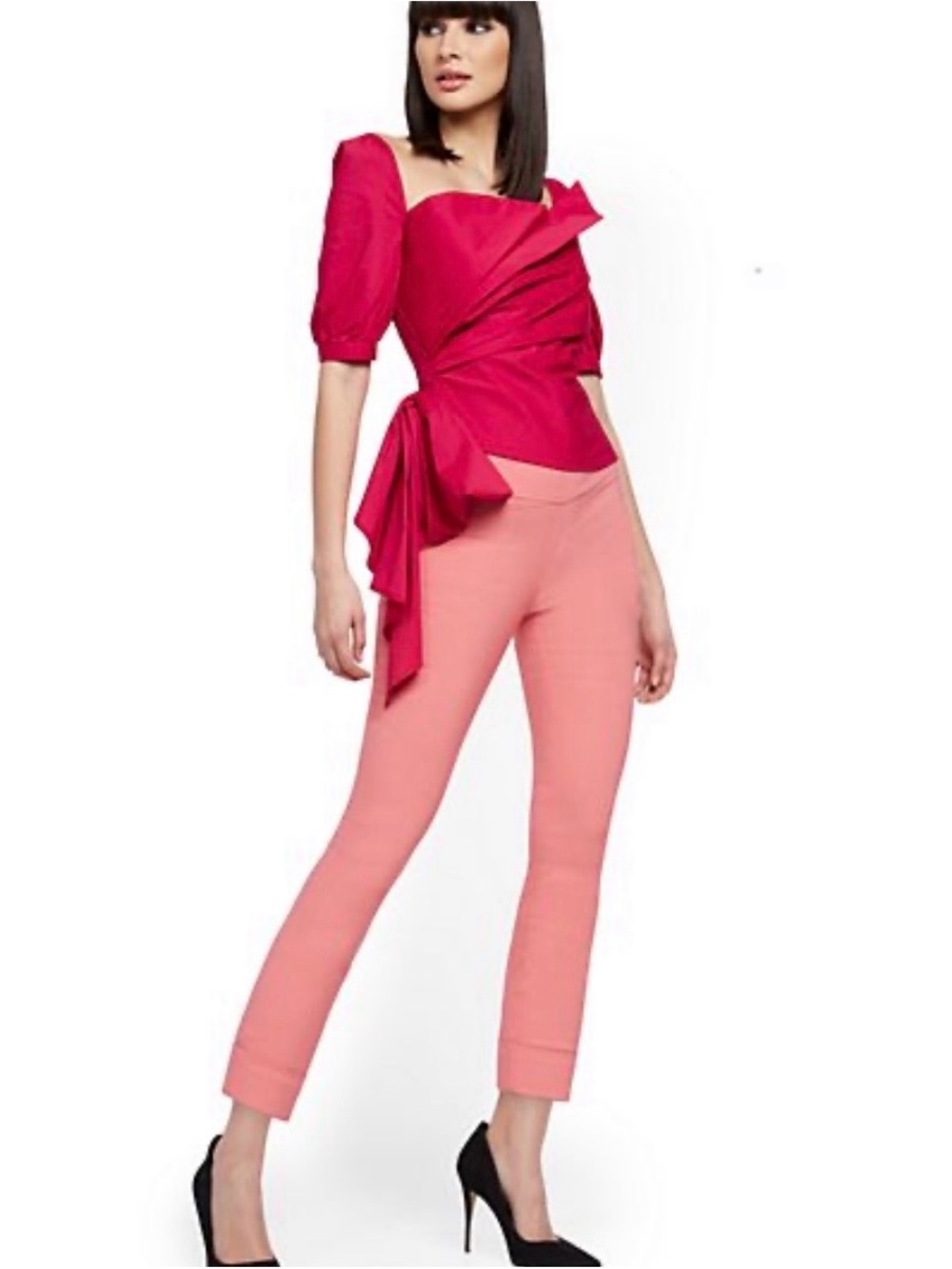 New NY & Co Puff-Sleeve Asymmetric Stretch Top